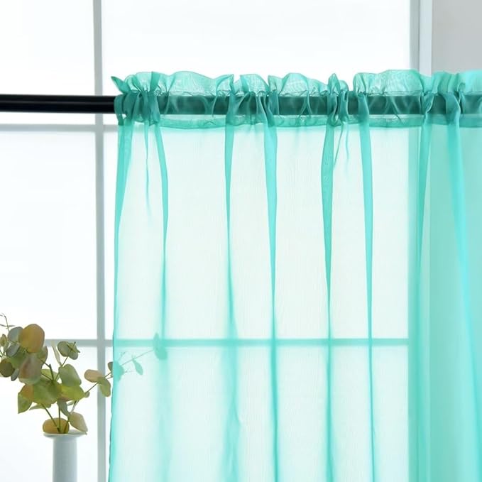 SpaceDresser Sheer Voile Window Treatment Rod Pocket Curtain Panels for Kitchen Bedroom Living Room Drapes Sunlight Filtering Privacy Semi Home Decor Assorted Colors Sizes (Turquoise, 52 W x 84 L)