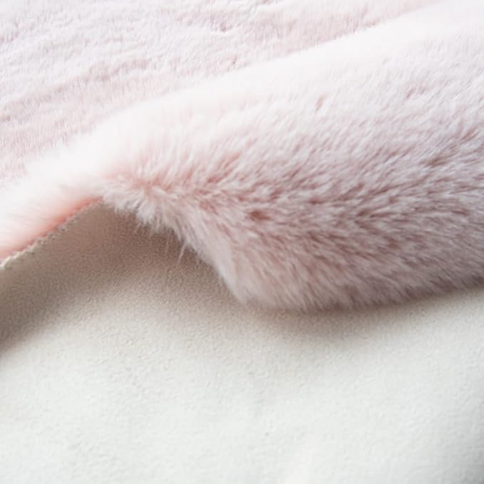 ORINOVA Pink Round Rug 5ft Washable Fluffy Faux Rabbit Fur Area Rugs for Living Room Shag Circle Nursery Rugs for Bedroom Cute Décor