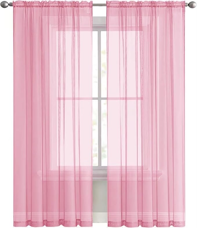 SpaceDresser Sheer Voile Window Treatment Rod Pocket Curtain Panels for Kitchen Bedroom Living Room Drapes Sunlight Filtering Privacy Semi Home Decor Assorted (Light Pink, 52 W x 45 L)