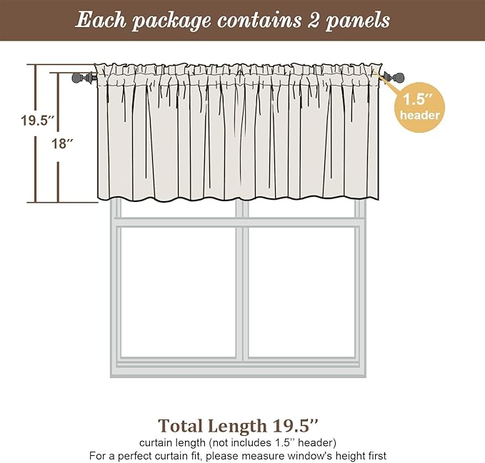 Chyhomenyc Sheer Cream Valances for Windows 2 Pack, Small Window Curtains for Living Room Bathroom Cafe Laundry Basement, Modern Top Dual Rod Pocket Voile Curtain, 42W x 18L inches, Cream
