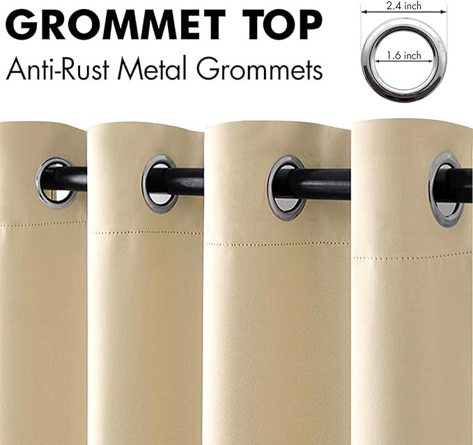 MIULEE Room Darkening Curtains Thermal Insulated Black Out Drapes Solid Window Treatment Set Grommet Top Light Blocking Blackout Curtain for Living Room/Bedroom 2 Panels 52 x 84 inch Cream Beige