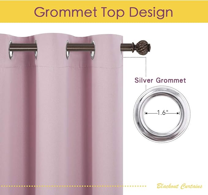 NICETOWN Blackout Window Curtains 70" L, 2 Panels, 34 inch, Baby Pink, Grommet Top Room Darkening Thermal Insulated Vertical Window Drapes Modern for Flat/Apartment