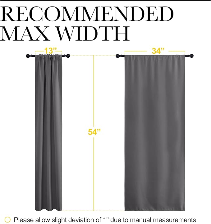 NICETOWN Grey Window Curtains for Bedroom - Home Decoration Thermal Insulated Rod Pocket Blackout Blinds & Drapes for Small Windows (Gray, 2 Panels, W34 x L54 -Inch)