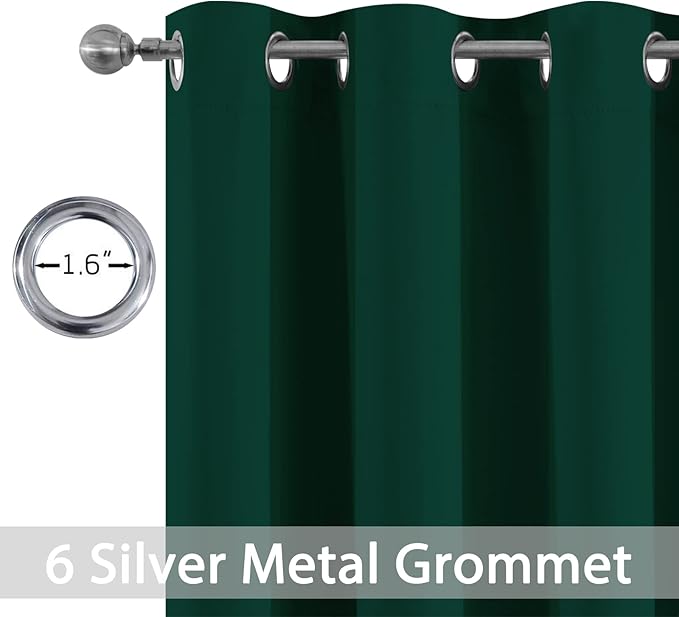 Yakamok Dark Green Blackout Curtains for Bedroom, Light Blocking Window Treatment Drapes Solid Grommet Top Curtains for Living Room,42W x 84L,2 Panels