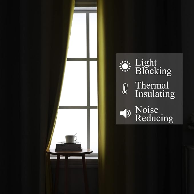Ombre Gray and Yellow Blackout Curtains 63 Inch Length 2 panels, Full Room Darkening Curtains for Kids Room, Grommet Thermal Insulated Gradient Drapes, Light Blocking Curtains for Bedroom, 42x63 Inch