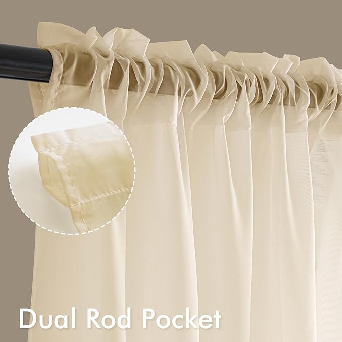 MIULEE Butter Cream Sheer Curtains 72 Inches Long, 4 Panels Set, Rod Pocket Voile Drapes Light Filtering and Semi Transparent, Elegant Window Treatments for Bedroom Living Room,54 x 72 Inches