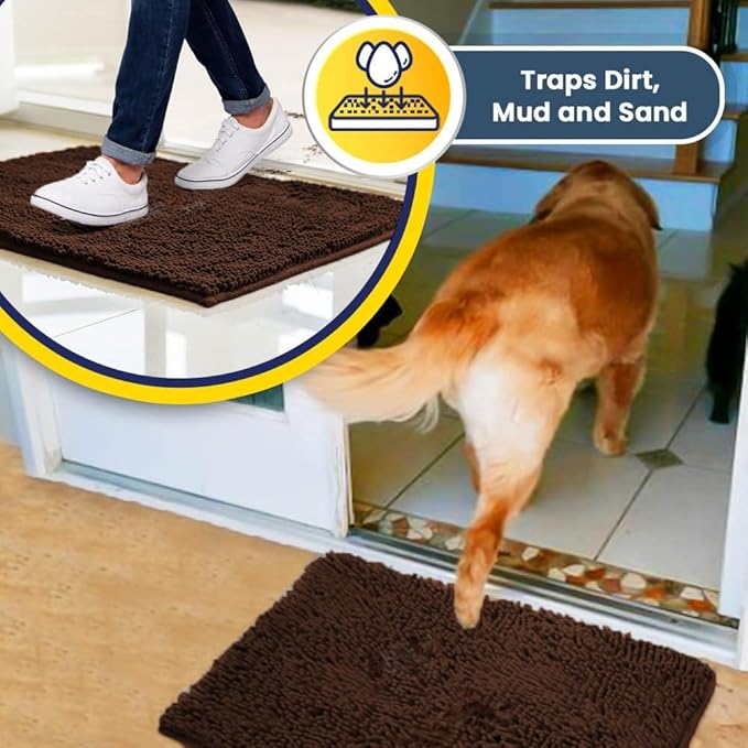 Muddy Mat® | Super Absorbent Door Mat Indoor, Microfiber Quick Dry Chenille Entryway Rug, Non-Slip Front Door Mat, Indoor Mats for Entryway, Machine Washable Pet Rug, Brown 30"x19"