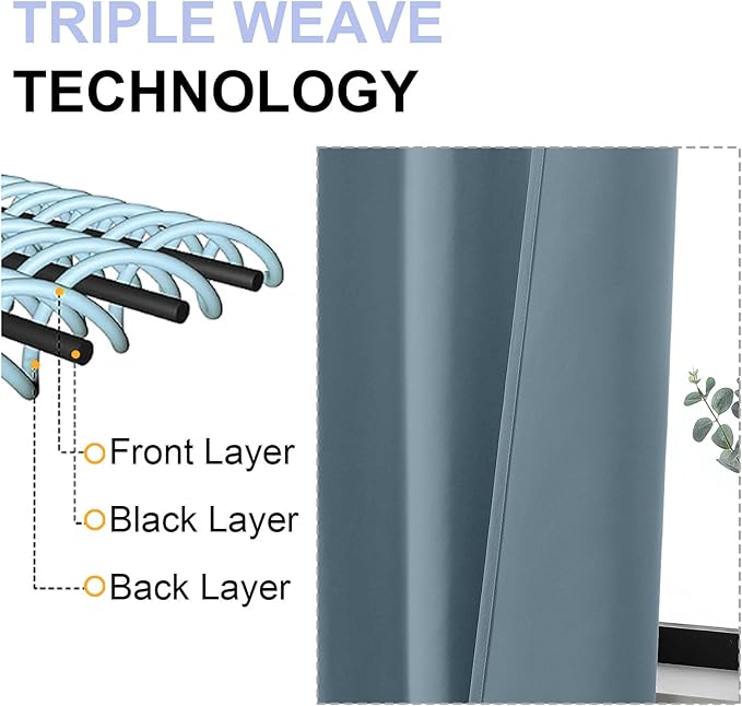 Simplebrand Ava Stone Blue Blackout Curtains for Bedroom, 78 Inch Length, 2 Panels Set, Privacy Thermal Insulated Rod Pocket Window Curtains for Patio, French Door, W40 x L78 Inch