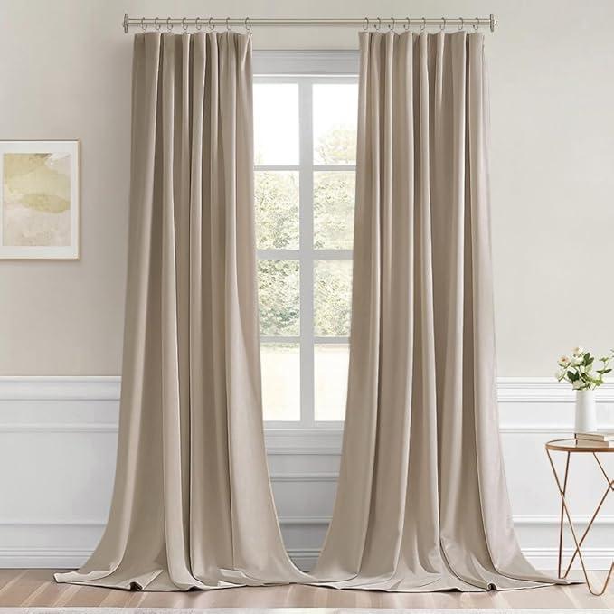 MIULEE Taupe Back Tab Blackout Curtain 96 Inch Long 2 Panels Set for Bedroom, Rod Pocket/Pinch Pleat Thermal Insulated Living Room Darkening Pleated Light Blocking Floor to Ceiling Drape