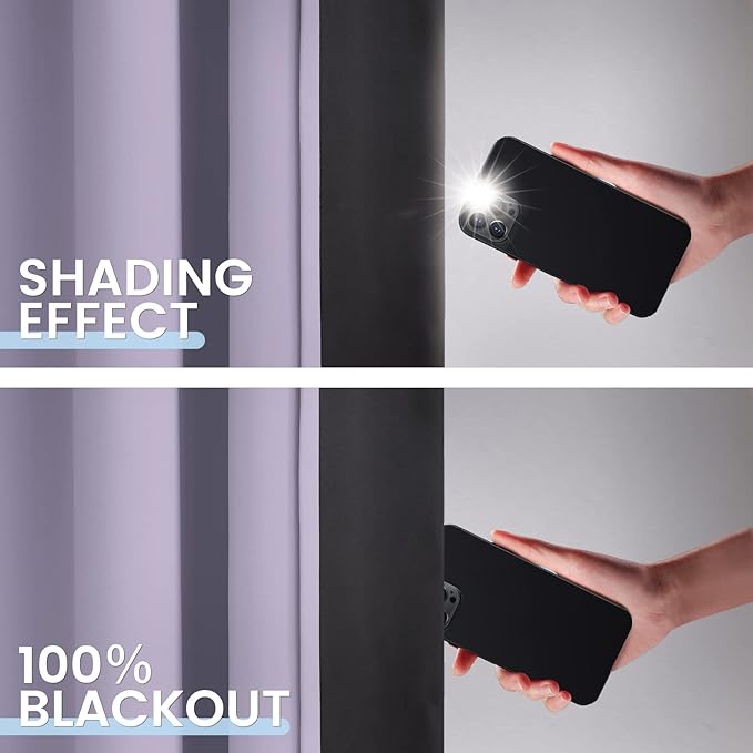 SimpleHome 100% Blackout Curtains for Bedroom,Thermal Insulated Lilac Grommet Window Drapes Room Darkening Curtains for Living Room with Black Back,52 x 72 Inch,2 Panels
