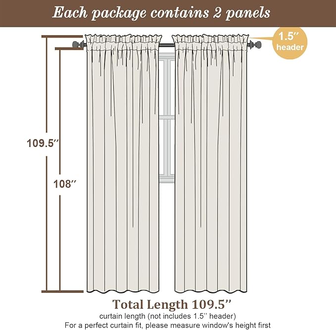 Chyhomenyc Sheer Curtains 108 Inch Length 2 Panels Set, Extra Long Light Filtering Solid Voile Window Drapes for Living Room Bedroom, 42Wx108L, 9FT Length, Set of 2, Hot Pink