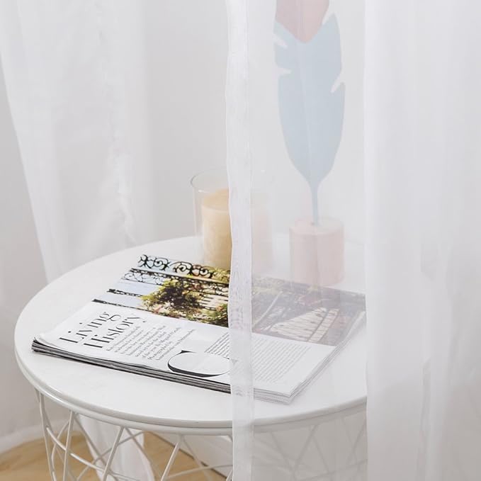 MIULEE White Sheer Curtains 96 inches Long Window Curtains 2 Panels Solid Color Elegant Window Voile Panels/Drapes/Treatment for Bedroom Living Room (54 X 96 Inches White)