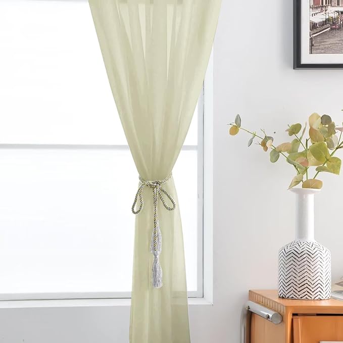 SpaceDresser Basic Rod Pocket Sheer Voile Window Curtain Panels Sage Green 1 Pair 2 Panels 52 Width 72 Inch Long for Kitchen Bedroom Children Living Room Yard（Sage Green, 52W x 72L）