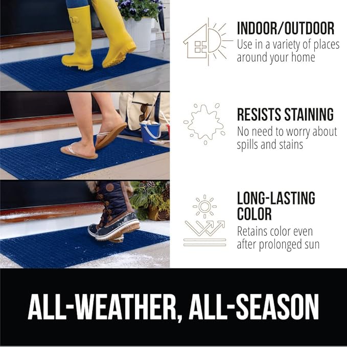 GORILLA GRIP® Ultra Absorbent Front Door Mat Outside Entrance, 47x35, Traps Dirt and Moisture, HydroABSORB Indoor Outdoor Doormat Holds Up to 6 Cups Water, Stain and Fade Resistant Welcome Mat, Blue