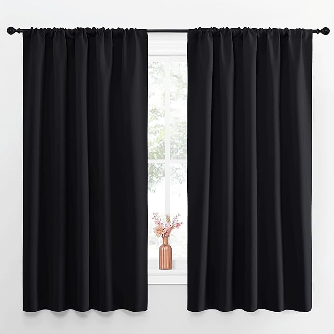 NICETOWN Black Out Window Curtains - Solid Home Decor Thermal Insulated Blackout Drapes/Draperies for Bedroom, Privacy Assured Window Treatment (2 Panels, 52 inches Wide by 63 inches Long)