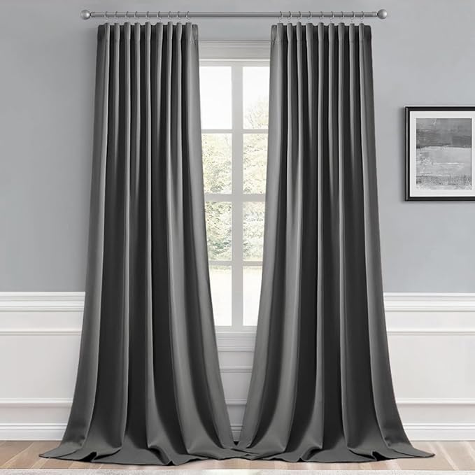 MIULEE Back Tab Grey Blackout Curtains 102 Inch Long 2 Panels Set for Living Room Bedroom, Rod Pocket/Pinch Pleated Thermal Insulated Room Darkening Light Blocking Floor to Ceiling Curtains/Drapes