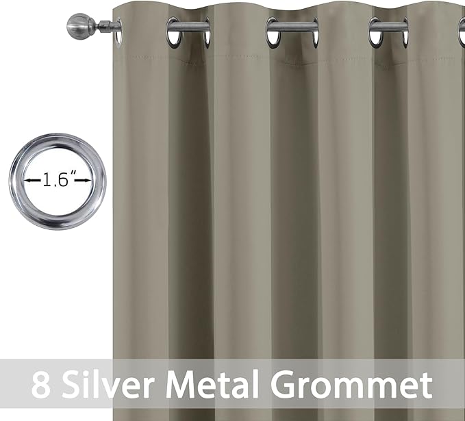 Yakamok Premium Room Darkening Thermal Insulated Curtains for Bedroom/Living Room - Classic Grommet Top (2 Panels, Taupe, 52 Inch by 72 Inch)