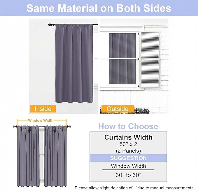 Simplebrand Blackout Extra 10ft Curtains for Patio 120 Inches Long 2 Panels Set, Solid Thermal Insulated Energy Saving Rod Pocket Window Treatment Curtains Blackout Drapes, 50"Wx120"L, Greyish Purple