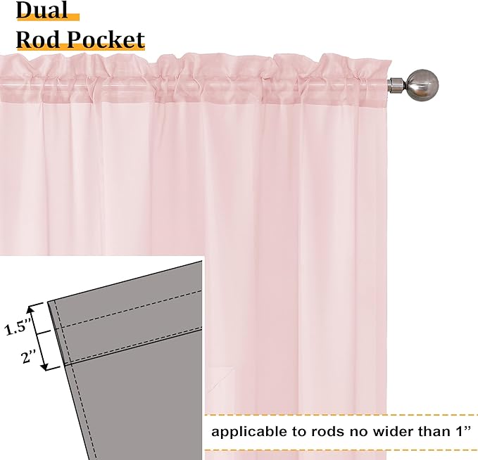 Aiyufeng Blush Pink Sheer Curtains 96 Inches Long 2 Panels Set, Light Filtering Soft Airy Voile Rod Pocket Baby Pink Sheer Window Drapes for Bedroom Living Room, Each 42Wx96L Inches