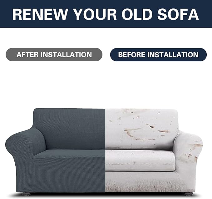 Cupuamon 2026 New Stretch Sofa Slipcovers Couch Cover for 3 Cushion Furniture Protector Sofa Covers with Elastic Bottom Jacquard Fabric Small Checks for Pets, Kids -Sofa, Grey
