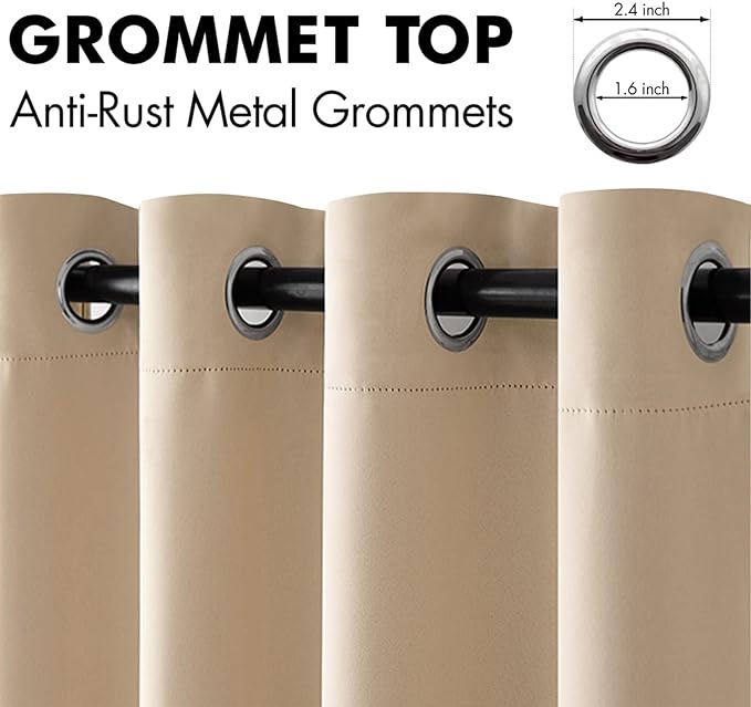 MIULEE Blackout Curtains 94 Inches Long for Bedroom Living Room Thermal Insulated Room Darkening Grommet Top Solid Light Blocking Drapery Set of 2 Window Panels Beige