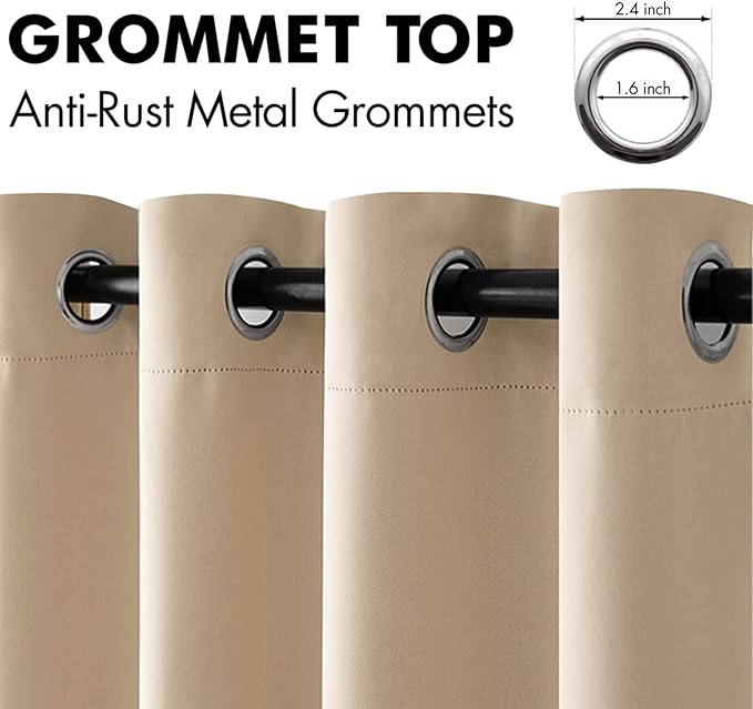 MIULEE Blackout Curtains for Bedroom Living Room Thermal Insulated Room Darkening Grommet Top Solid Light Blocking Drapery Set of 2 Window Panels 52 x 92 Inches Beige