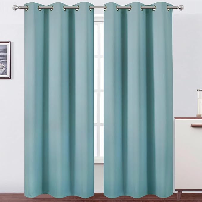 LEMOMO Stone Blue Thermal Blackout Curtains/42 x 95 Inch/Set of 2 Panels Room Darkening Curtains for Bedroom