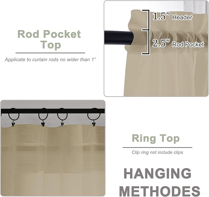 OWENIE Sheer Taupe Curtains 108 Inches Long for Living Room Bedroom 2 Panels Set, Lightweight Airy Taupe Sheer Curtain, Filmy Voile Rod Pocket, 2 PCS, Each 59" W x 108" L