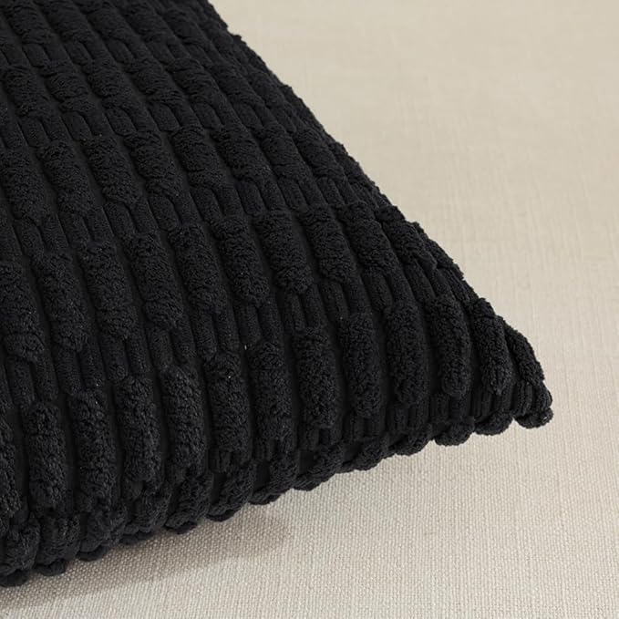 Fancy Homi 4 Packs Boho Black Decorative Throw Pillow Covers 20x20 Inch for Living Room Couch Bed Sofa, Rustic Modern Farmhouse Home Decor, Soft Plush Corduroy Square Cute Cushion Case 50x50 cm