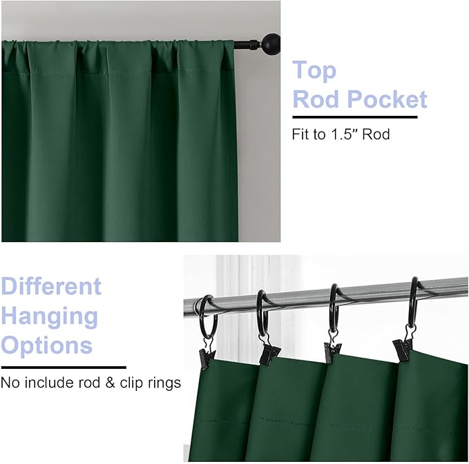 Simplebrand Ava Ever Green Short 24 Inches Blackout Curtain 2 Panels Set, Half Window Rod Pocket Privacy Curtain Tiers for Kitchen, Curtains Blackout for Bathroom Shades, W30 x L24 Inch, Ever Green