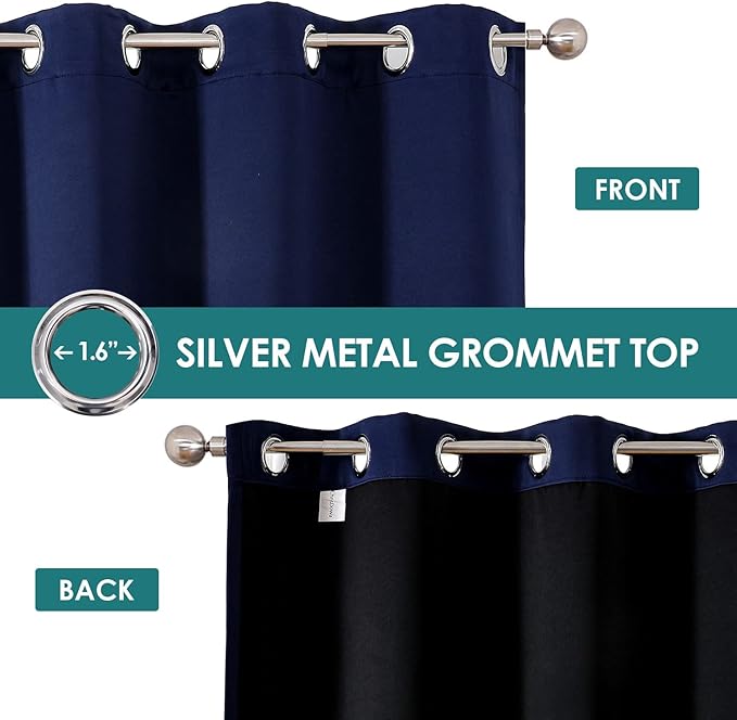 ChrisDowa 100% Blackout Curtains for Bedroom with Black Liner, 2 Thick Layers Total Blackout Thermal Insulated Grommet Small Window Curtains 2 Panels Set (Navy Blue, 42 x 54 Inch)