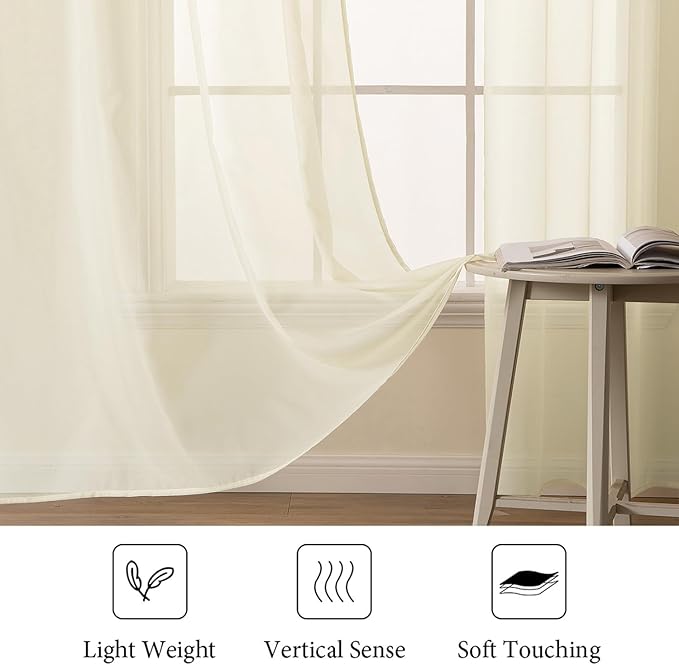 MIULEE 2 Panels Solid Color Light Cream Sheer Window Curtains Elegant Window Voile Panels/Drapes/Treatment for Bedroom Living Room (54 X 72 Inches Light Cream)