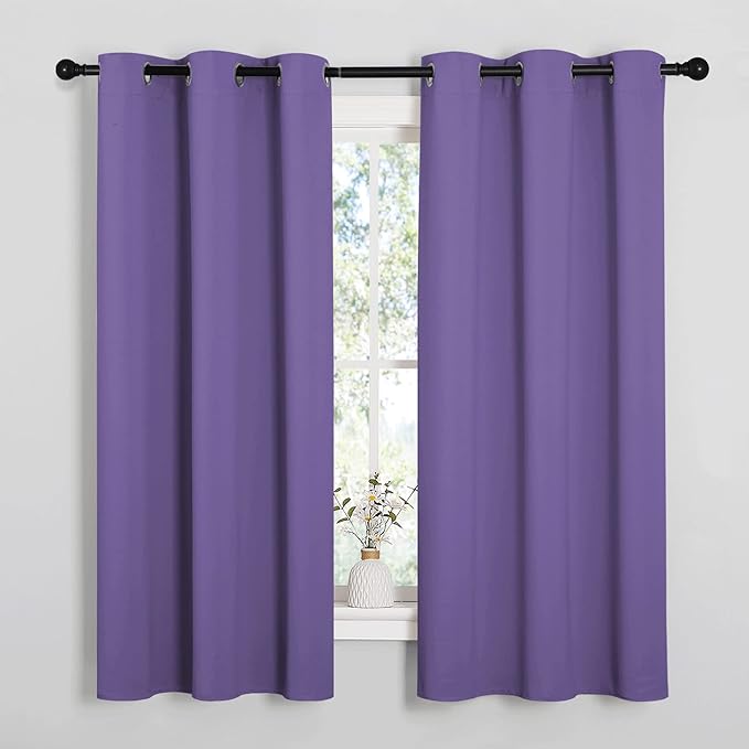NICETOWN Lilac Purple Room Darkening Curtains for Kitchen, Window Treatment Thermal Insulated Solid Grommet Room Darkening Curtains/Drapes for Bedroom (Set of 2, 42 inches Wide by 68 inches Long)