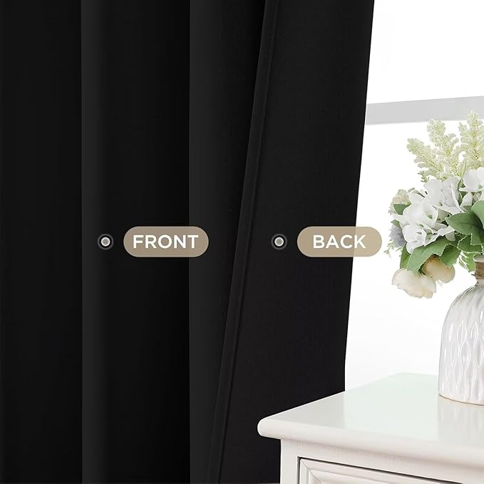 Joydeco Blackout Curtains 84 Inch Length 2 Panels Set, Thermal Insulated Long Curtains& Drapes 2 Burg, Room Darkening Drapes for Bedroom Living Room (Black, W37 x L84 Inch)