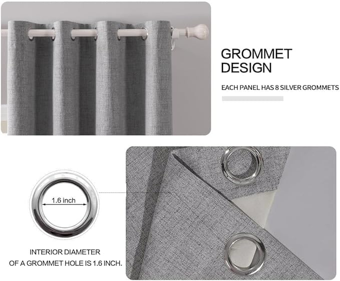 MIULEE Linen Blackout Curtains and Drapes 100% Room Darken Thermal Insulated Grommet Window Panels with Coating 2 PCs W 42 x L 84 inches Grey
