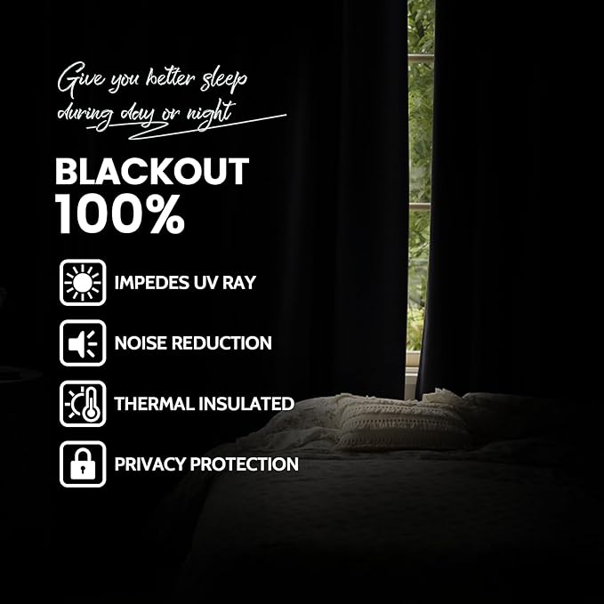 Yakamok Room Darkening 100% Blackout Curtains Grommet Window Treatments with 2 Thick Layers-Purple Thermal Insulated Drapes Set of 2 Panels for Bedroom Living Room 52 Inches by 72 Inches Length