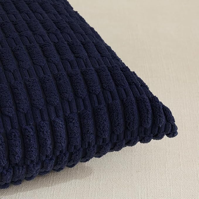 Fancy Homi 4 Packs Navy Blue Decorative Throw Pillow Covers 14x14 Inch for Living Room Couch Bed Sofa, Rustic Modern Farmhouse Boho Home Decor, Soft Plush Corduroy Cute Square Cushion Case 35x35 cm