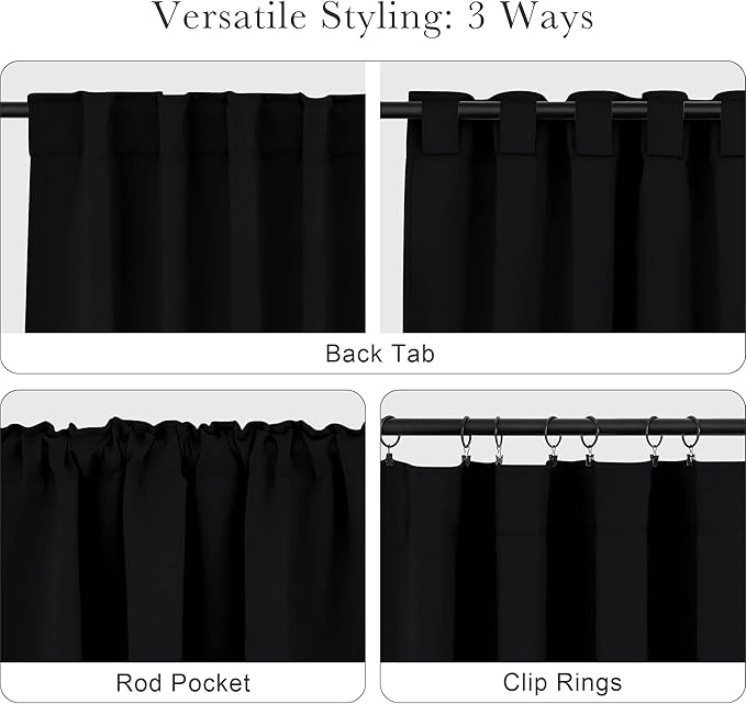 PONY DANCE Black Curtains for Windows, Bathroom Curtains Small Window Drapery Blackout Privacy Drapes for Cafe Bedroom Panels, Width 34 by Length 30, 1 Pair