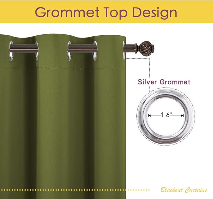 NICETOWN Blackout Curtains & Drapes for Bedroom, Olive Green, W34 x L48, Set of 2, Triple Weave Grommet Top Thermal Insulated Light Blocking Panels for Bathroom/Living Room