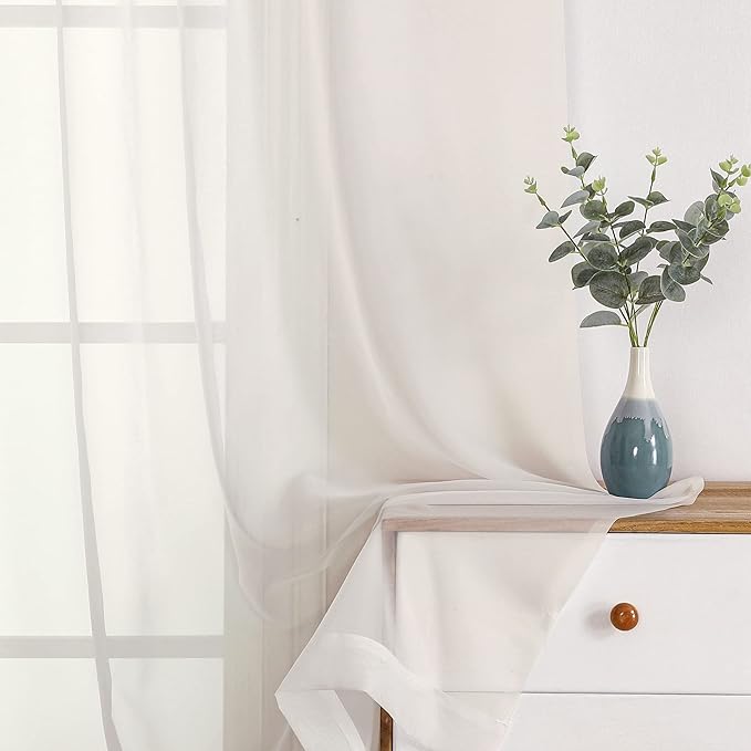 OWENIE Sheer Curtains 108" inches Long, 2 Panels Sheer Curtain Set, Rod Pocket Voile Drapes for Living Room, Airy Soft-Touching Drapes, 2pcs, Each 42" W x 108" L, Ivory