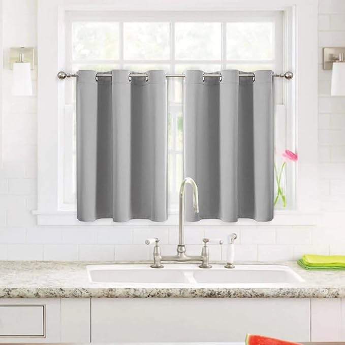 ChrisDowa Small Window Curtains for Kitchen and Bedroom - Grommet Short Thermal Insulated Room Darkening Curtains (2 Panels, Light Grey, 36 x 24 Inch)