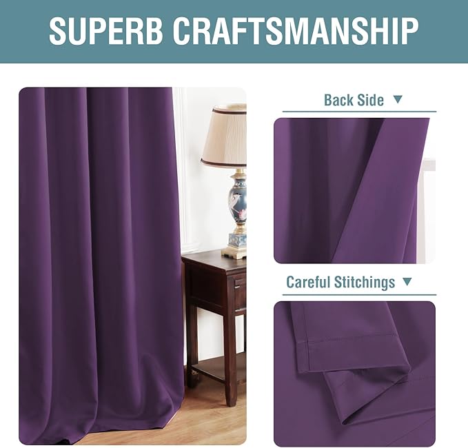 H.VERSAILTEX Blackout Curtain for Living Room Thermal Insulated Window Treatment Curtain 54 inch Length Energy Saving Solid Grommet Top Blackout Drape, One Panel, Plum Purple, 52" W x 54" L