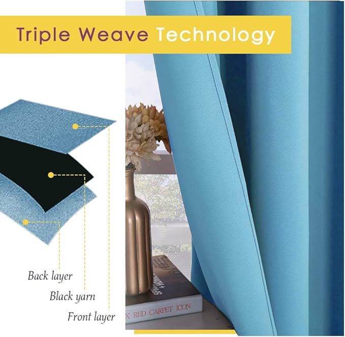 NICETOWN Thermal Insulated Curtains Blackout Draperies, Window Treatment Solid Grommet Room Darkening Drape Panels for Bedroom (Teal Blue, Set of 2 Panels, 42 by 45 Inch Long)