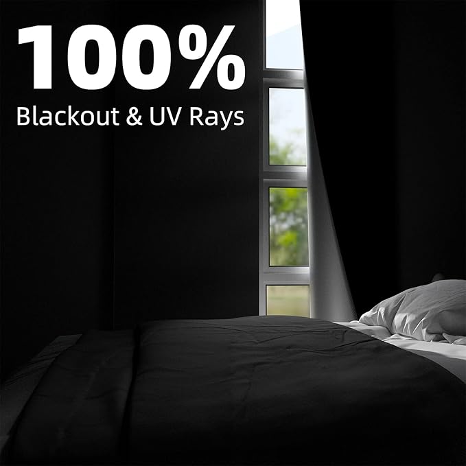 NIGHTON Portable Blackout Curtains 54"×59", Strong Hook and Loop Tape Strips with Adhesive, Cuttable Blackout Window Cover, 100% Black Out Material Blinds for Baby Nursery or Travel - Black Ⅰ