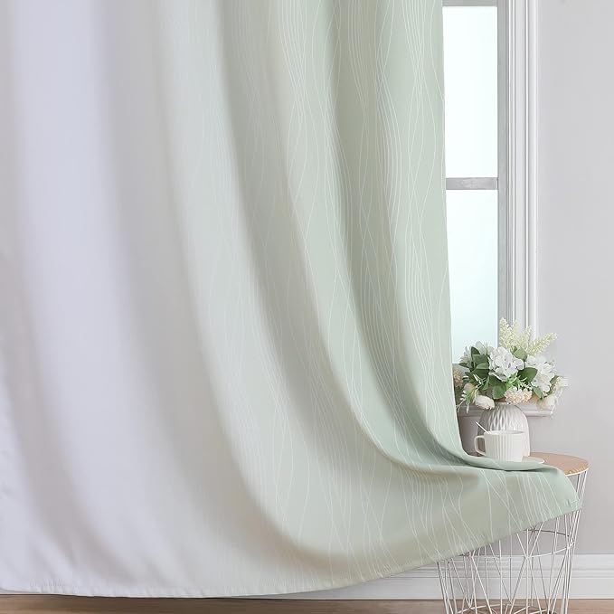 Estelar Textiler Sage Green and Greyish White Gradient Blackout Curtains for Bedroom, Thermal Insulated Ombre Blackout Drapes, Room Darkening Energy Saving Curtains for Living Room,52Wx84L,2 Panels