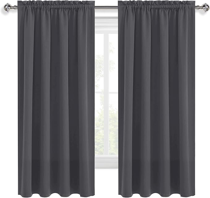DWCN Bedroom Curtains Blackout Drapery Panels 54 Inch Length 2 Panels Set, Three Pass Microfiber Thermal Insulated Energy Saving Rod Pocket Window Treatment Drapes (W42 x L54 Inch, Dark Grey)