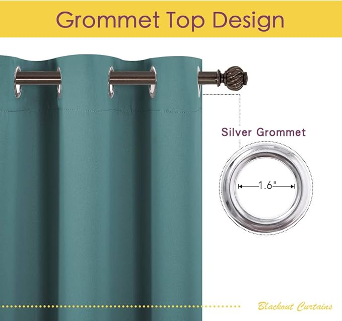 NICETOWN Living Room Blackout Window Curtains, Thermal Insulated Solid Grommet Blackout Drapery Panels (Sea Teal, One Pair, 42 by 72-Inch)