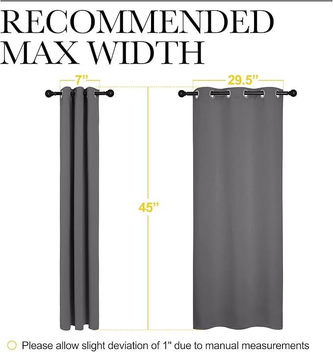 NICETOWN Grey Blackout Curtain Panels for Bedroom, Thermal Insulated Grommet Top Blackout Draperies and Drapes for Basement (2 Panels, W34 x L45-inch, Grey)