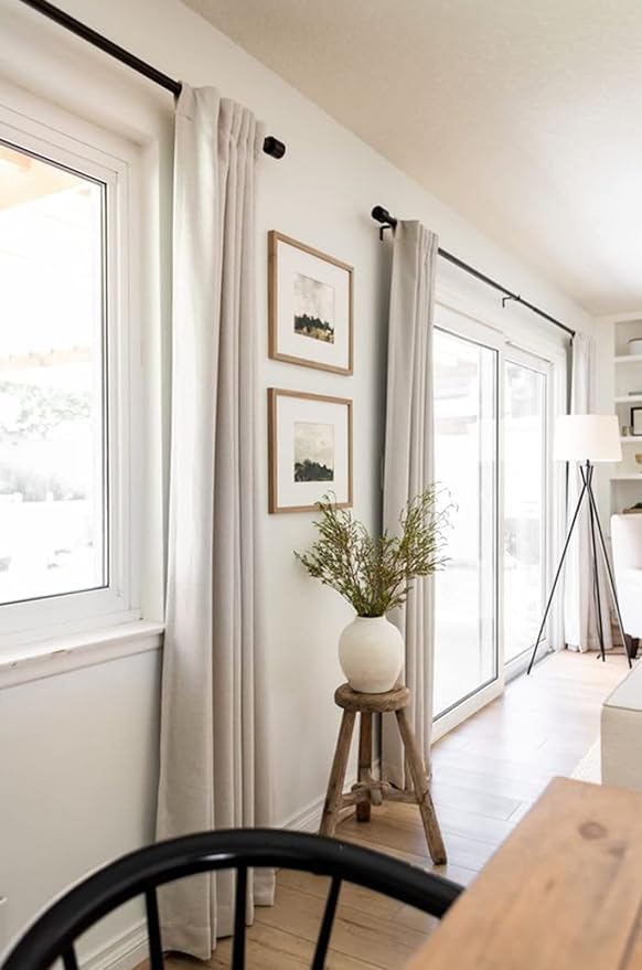 100% Blackout Shield Linen Blackout Curtains for Bedroom 63 Inches Long, Back Tab/Rod Pocket Living Room Drapes, Thermal Insulated Blackout Curtains 2 Panels Set, 50" W x 63" L,Cream