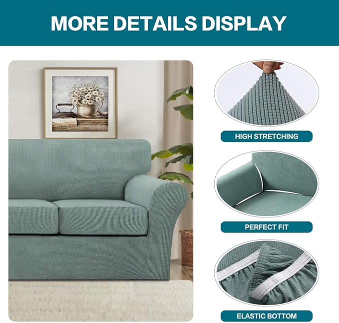 Turquoize 4 Piece Sofa Covers for 3 Cushion Couch Sofa Slipcover Soft Couch Cover for Dogs-Washable Sofa Furniture Covers with 3 Individual Cushion Covers,Jacquard Fabric (3 Cushion Sofa, Dark Cyan)